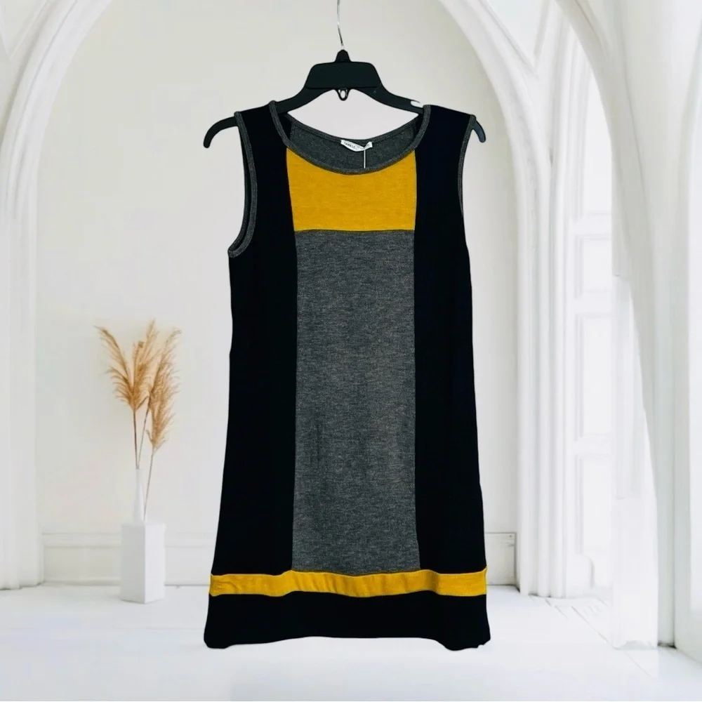 Lavand‎ Color Block Sleeveless Sheath Knit Dress Black Gray Golden Yellow “READ”